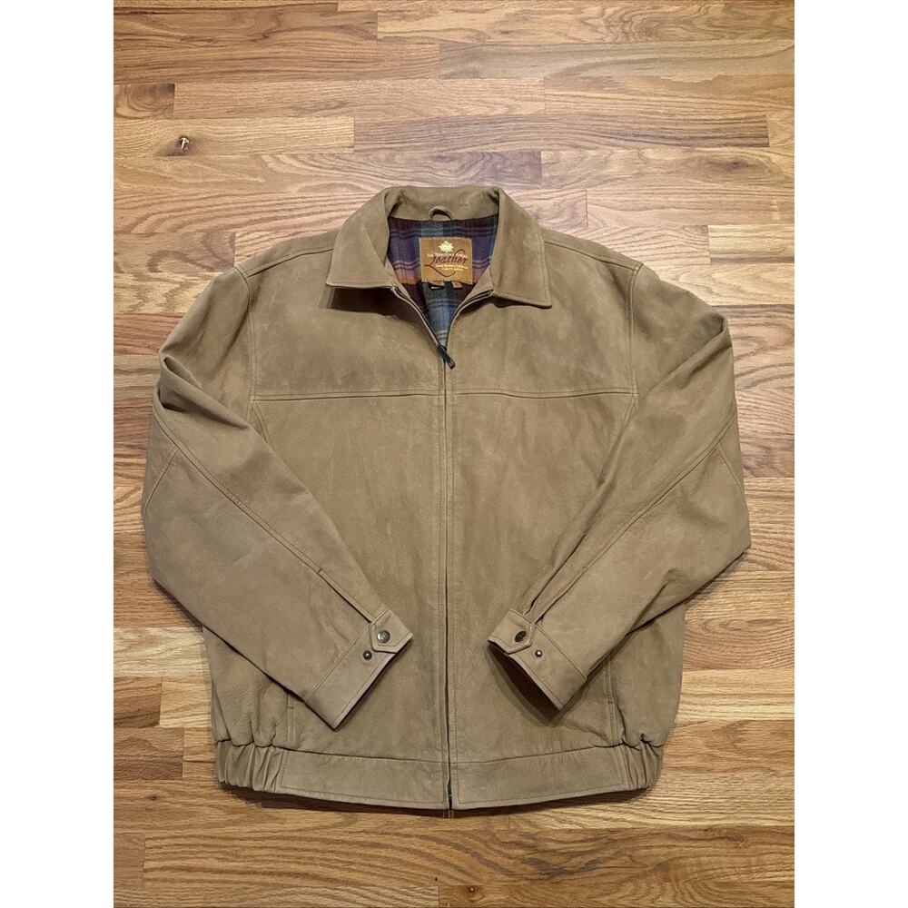 Vintage The Territory Ahead Leather Jacket Bomber Blanket Flannel Lined Size LG